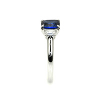 1.64 Ct. Blue Sapphire and Natural Diamond Three Stone Ring, 18K White Gold Image