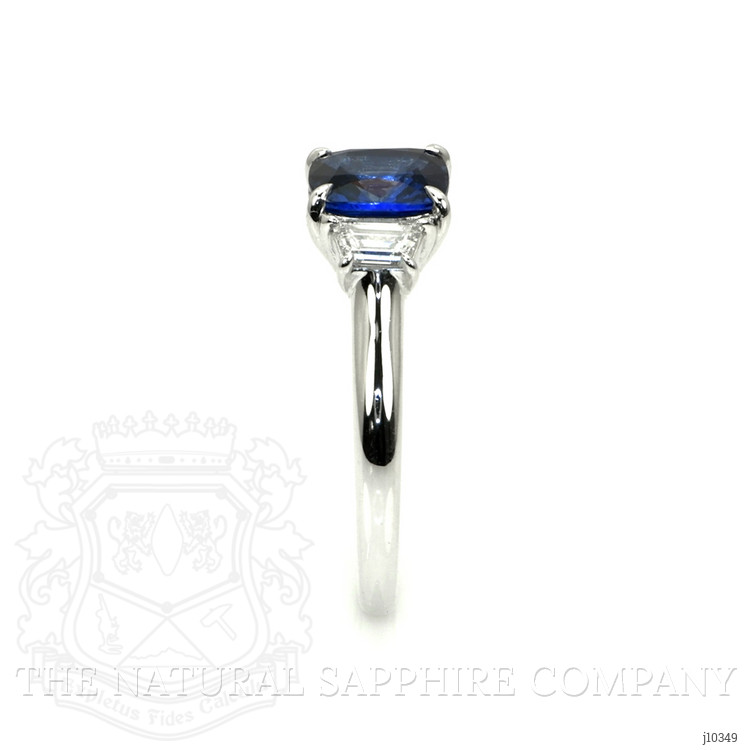 1.64 Ct. Blue Sapphire and Natural Diamond Three Stone Ring, 18K White Gold