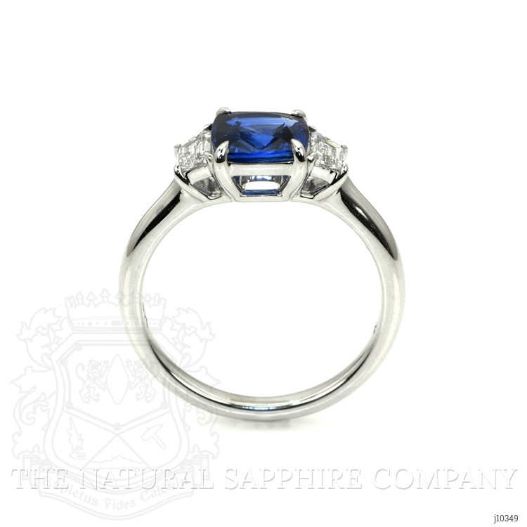 1.64 Ct. Blue Sapphire and Natural Diamond Three Stone Ring, 18K White Gold