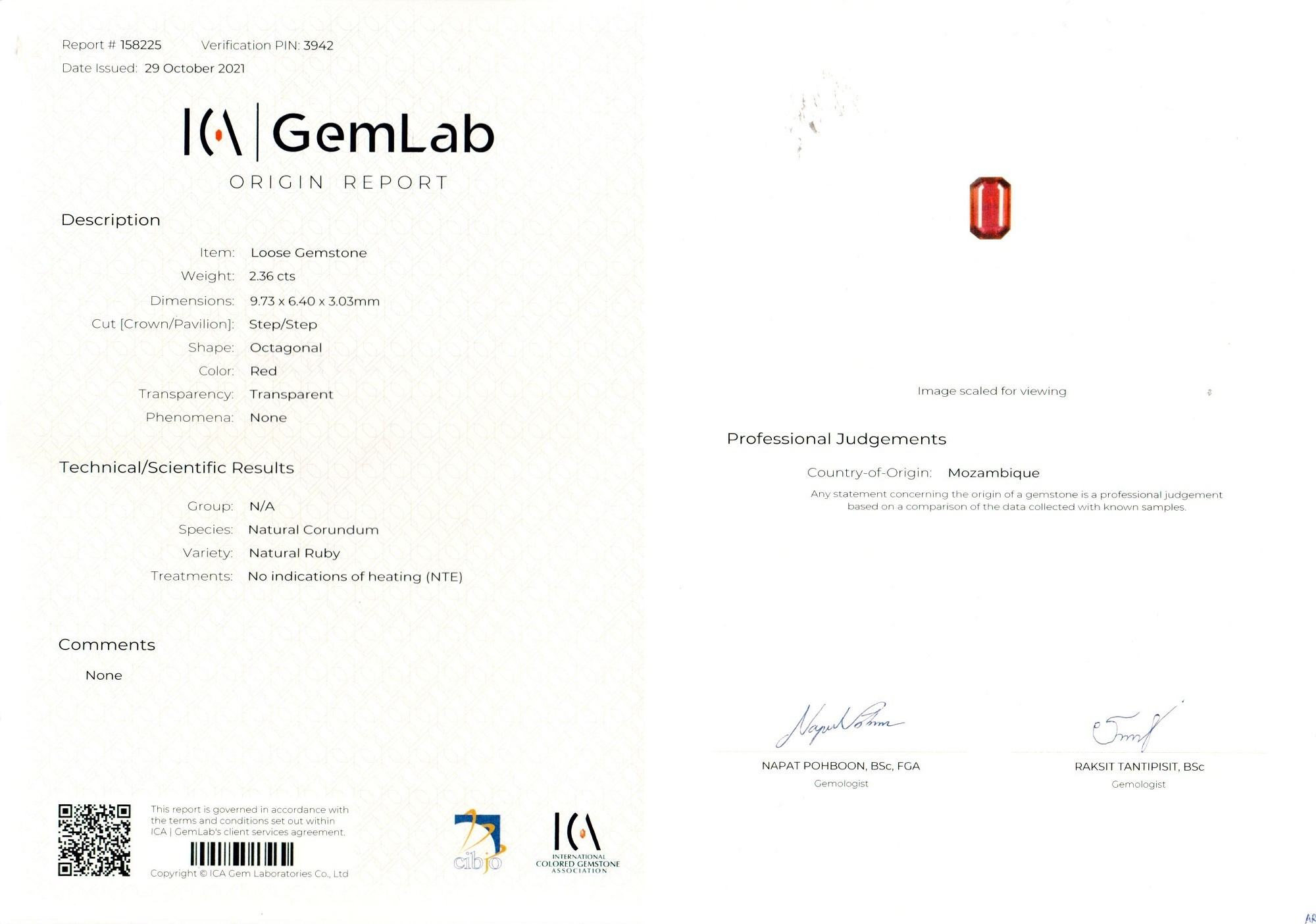 2.36 Ct. Ruby and Natural Diamond Three Stone Ring, 18K White Gold