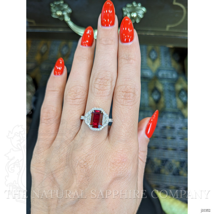 2.36 Ct. Ruby Natural Diamond Three Stone Ring, 18K White Gold