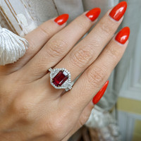 2.36 Ct. Ruby Natural Diamond Three Stone Ring, 18K White Gold Life Style