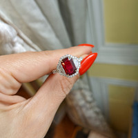 2.36 Ct. Ruby Natural Diamond Three Stone Ring, 18K White Gold Life Style