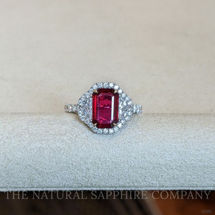 2.36 Ct. Ruby Natural Diamond Three Stone Ring, 18K White Gold