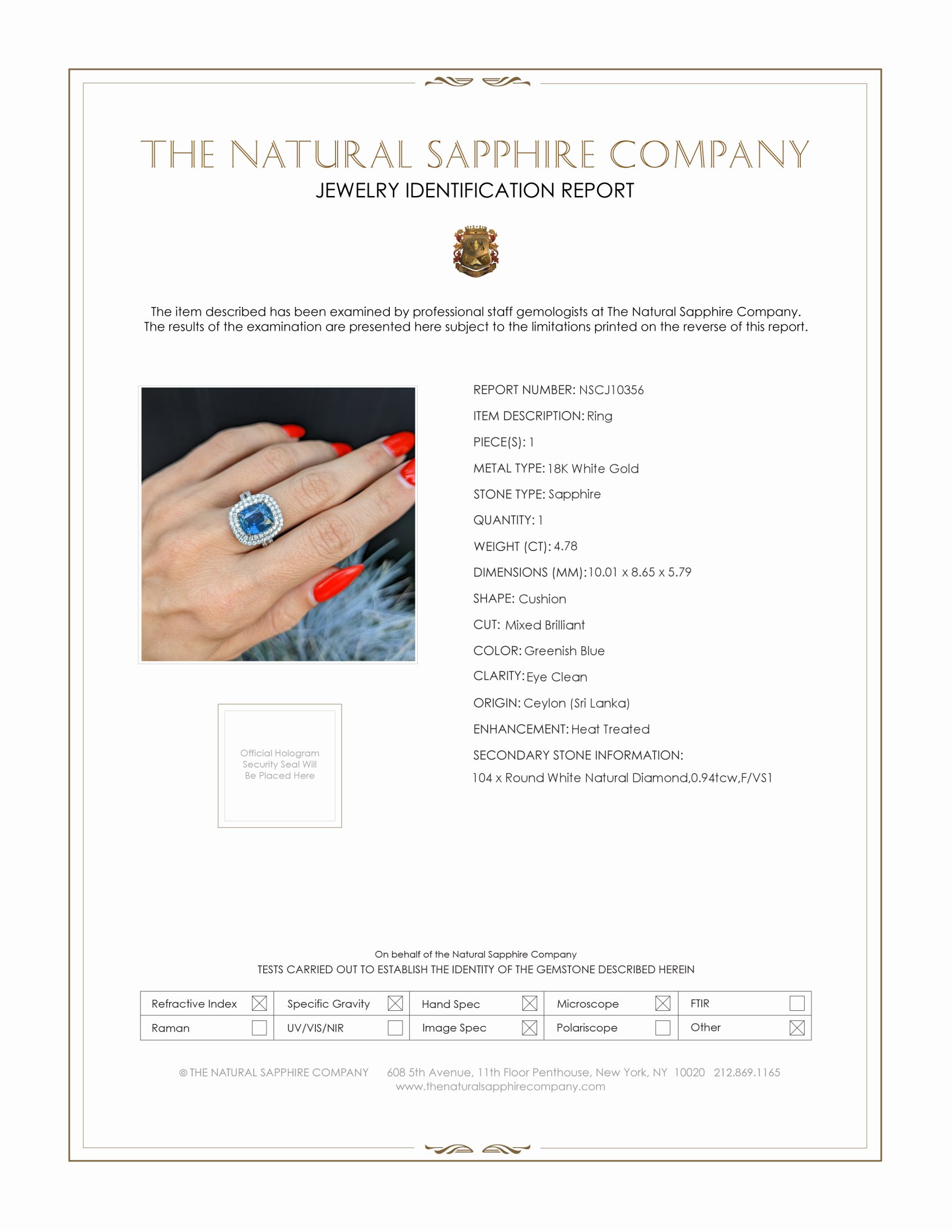 4.78 Ct. Greenish Blue Sapphire and Natural Diamond Pave Ring, 18K White Gold