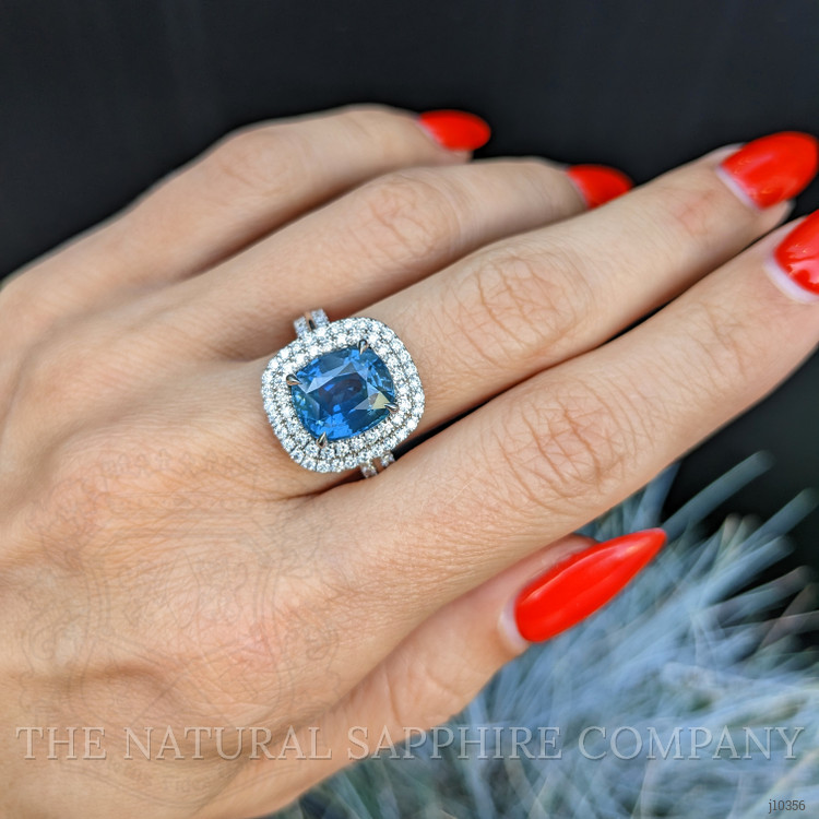 4.78 Ct. Greenish Blue Sapphire and Natural Diamond Pave Ring, 18K White Gold