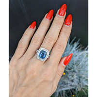 4.78 Ct. Greenish Blue Sapphire and Natural Diamond Pave Ring, 18K White Gold Life Style