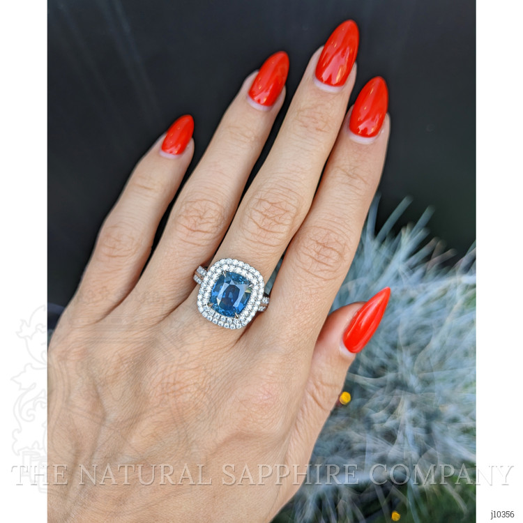 4.78 Ct. Greenish Blue Sapphire and Natural Diamond Pave Ring, 18K White Gold