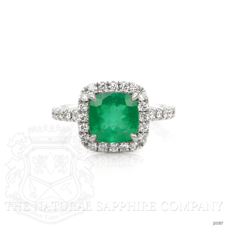 2.22 Ct. Emerald and Natural Diamond Pave Ring, 18K White Gold
