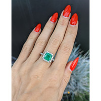 2.22 Ct. Emerald Natural Diamond Pave Ring, 18K White Gold Life Style