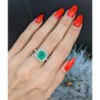 2.22 Ct. Emerald Natural Diamond Pave Ring, 18K White Gold Life Style