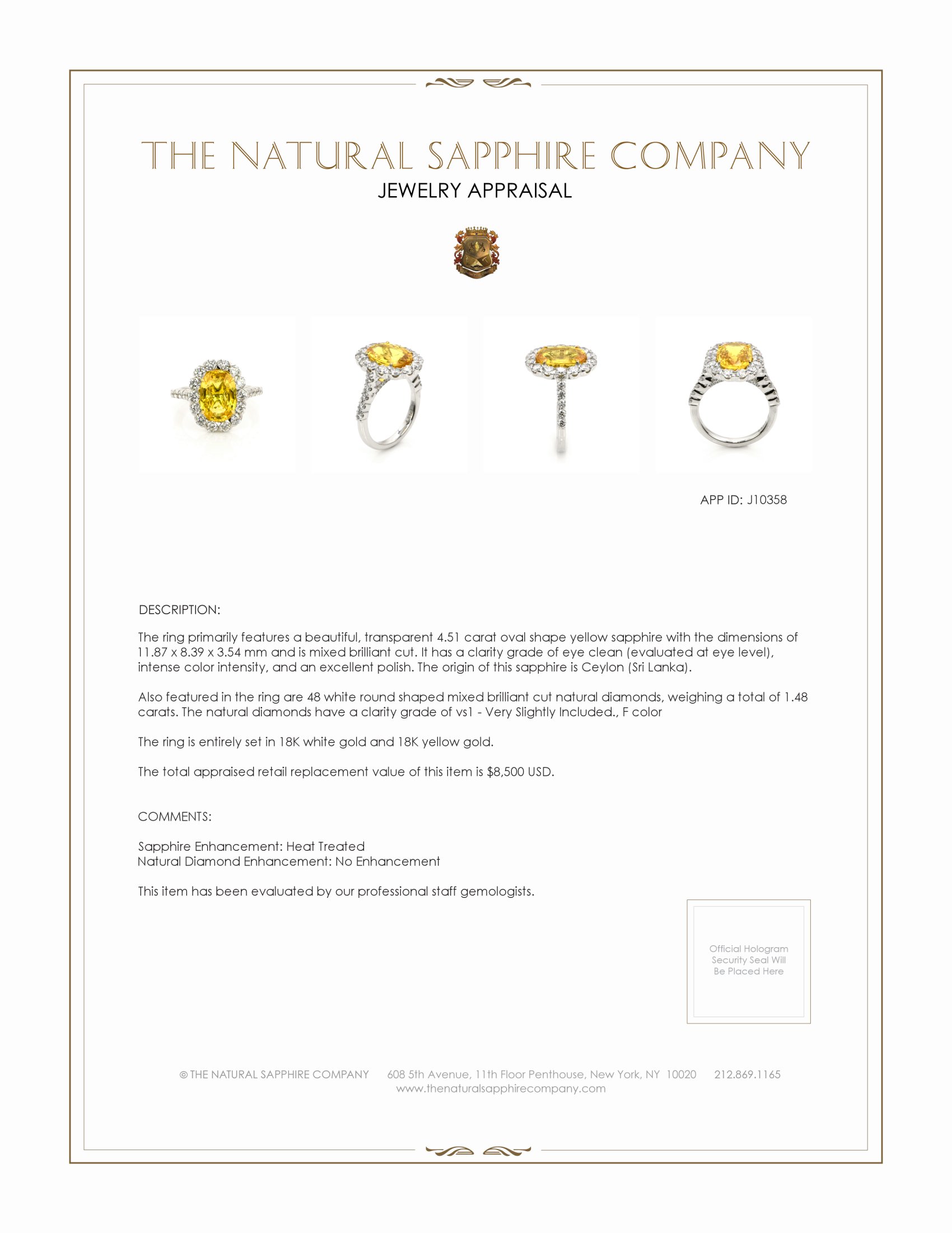 4.51 Ct. Yellow Sapphire and Natural Diamond Pave Ring, 18K White & Yellow