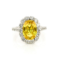 4.51 Ct. Yellow Sapphire and Natural Diamond Pave Ring, 18K White & Yellow Video