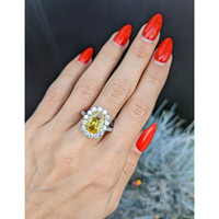 4.51 Ct. Yellow Sapphire and Natural Diamond Pave Ring, 18K White & Yellow Life Style