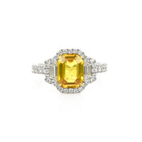 2.34 Ct. Yellow Sapphire and Natural Diamond Three Stone Ring, 18K White Gold Video
