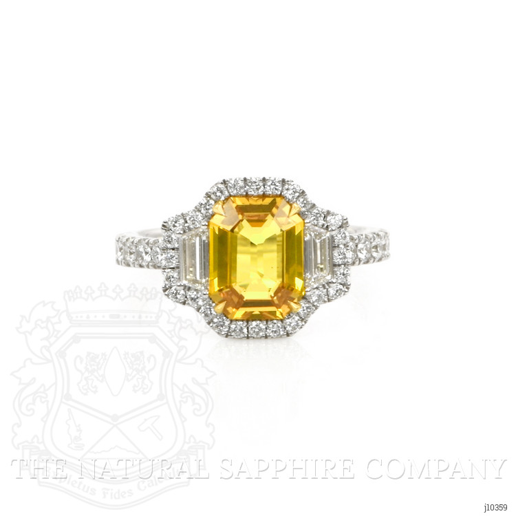 2.34 Ct. Yellow Sapphire and Natural Diamond Three Stone Ring, 18K White Gold