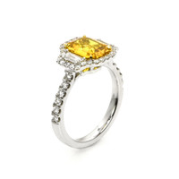 2.34 Ct. Yellow Sapphire and Natural Diamond Three Stone Ring, 18K White Gold Image