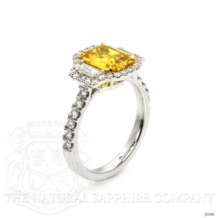 2.34 Ct. Yellow Sapphire and Natural Diamond Three Stone Ring, 18K White Gold