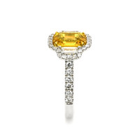 2.34 Ct. Yellow Sapphire and Natural Diamond Three Stone Ring, 18K White Gold Image