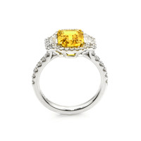 2.34 Ct. Yellow Sapphire and Natural Diamond Three Stone Ring, 18K White Gold Image
