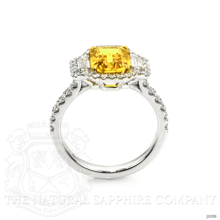 2.34 Ct. Yellow Sapphire and Natural Diamond Three Stone Ring, 18K White Gold