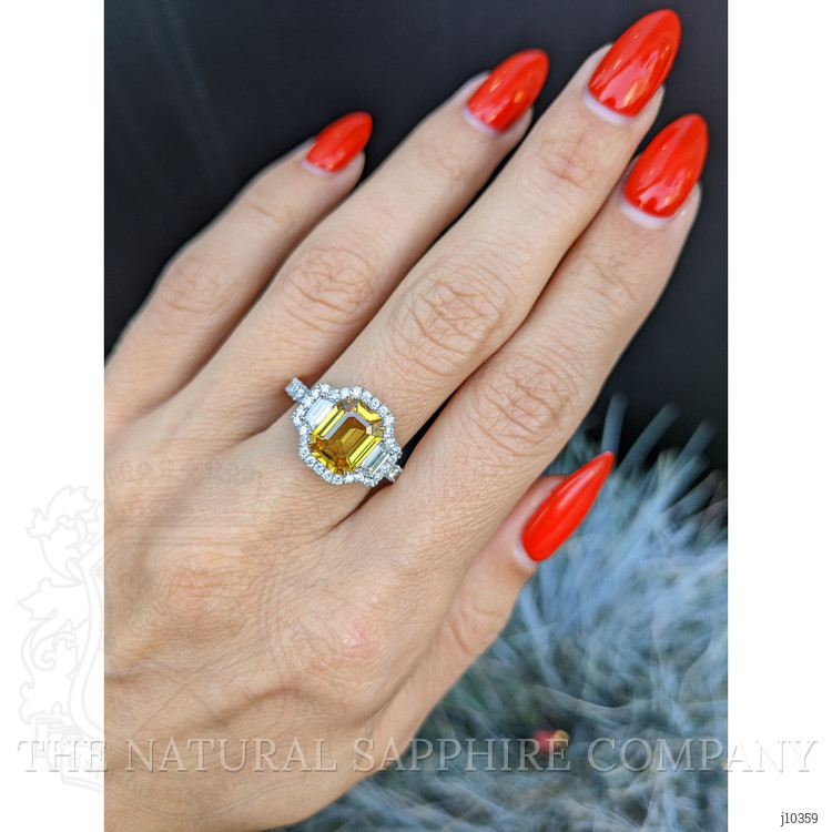 2.34 Ct. Yellow Sapphire and Natural Diamond Three Stone Ring, 18K White Gold