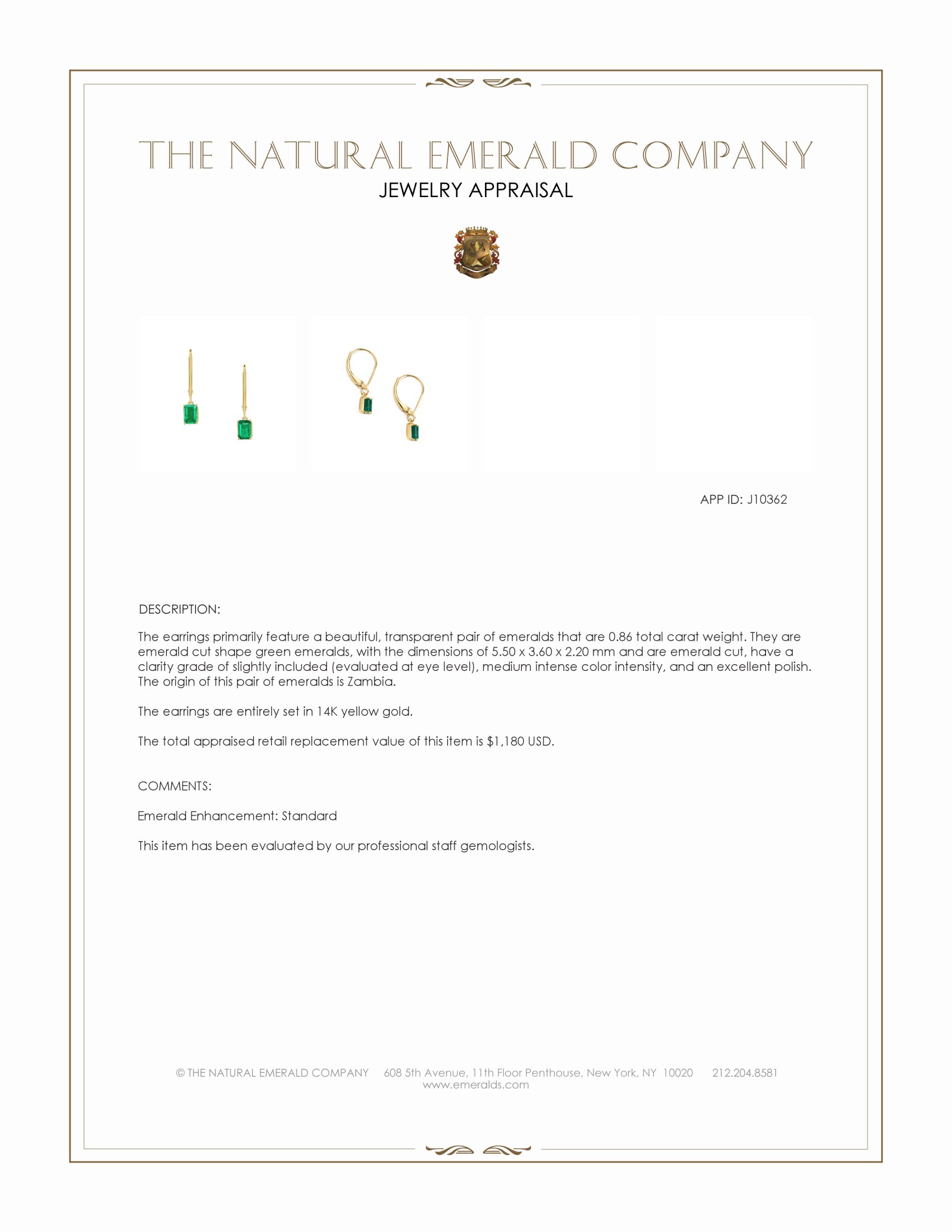 0.86 Ct.Tw. Emerald Drops Earrings, 14K Yellow Gold