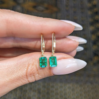 0.86 Ct.Tw. Emerald Drops Earrings, 14K Yellow Gold Image
