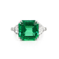 10.79 Ct. Emerald Three Stone Ring, 18K White & Yellow Video