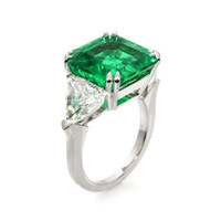 10.79 Ct. Emerald Three Stone Ring, 18K White & Yellow Image