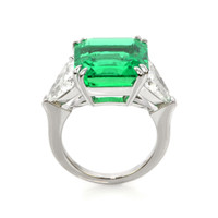 10.79 Ct. Emerald Three Stone Ring, 18K White & Yellow Image