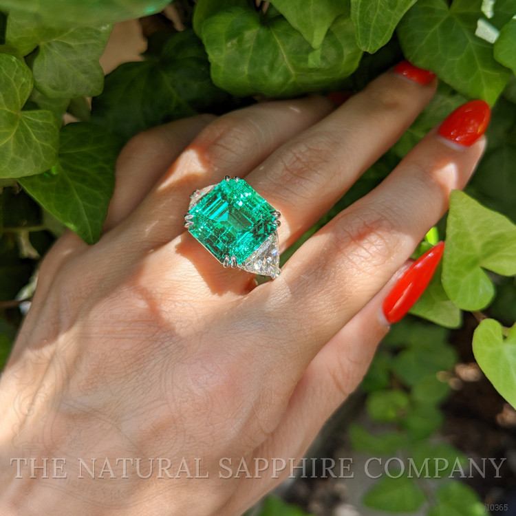 10.79 Ct. Emerald Three Stone Ring, 18K White & Yellow