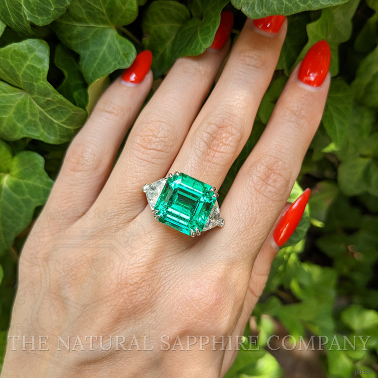 10.79 Ct. Emerald Three Stone Ring, 18K White & Yellow