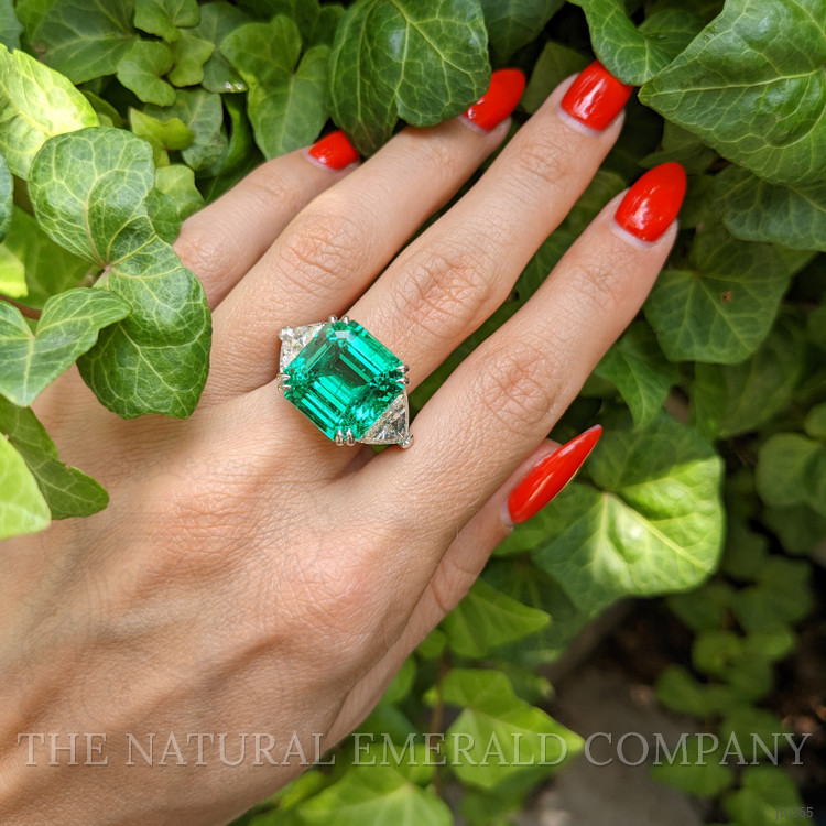 10.79 Ct. Emerald Three Stone Ring, 18K White & Yellow
