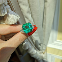 10.79 Ct. Emerald Three Stone Ring, 18K White & Yellow Life Style