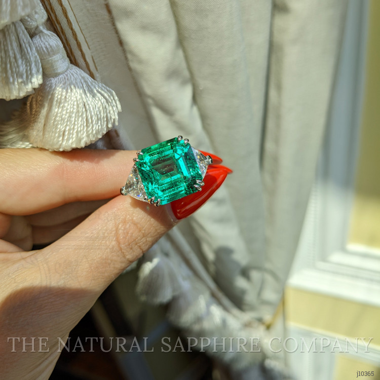 10.79 Ct. Emerald Three Stone Ring, 18K White & Yellow