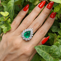 4.93 Ct. Emerald Natural Diamond Pave Ring, 18K Yellow Gold Life Style
