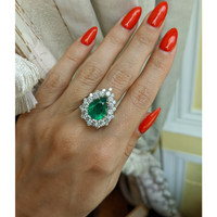 4.93 Ct. Emerald Natural Diamond Pave Ring, 18K Yellow Gold Life Style