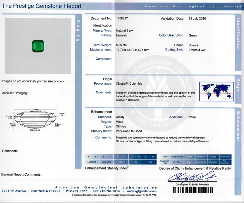 5.80 Ct. Emerald and Natural Diamond Three Stone Ring, 18K White Gold