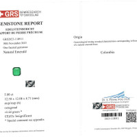 5.80 Ct. Emerald Natural Diamond Three Stone Ring, 18K White Gold Scan Report