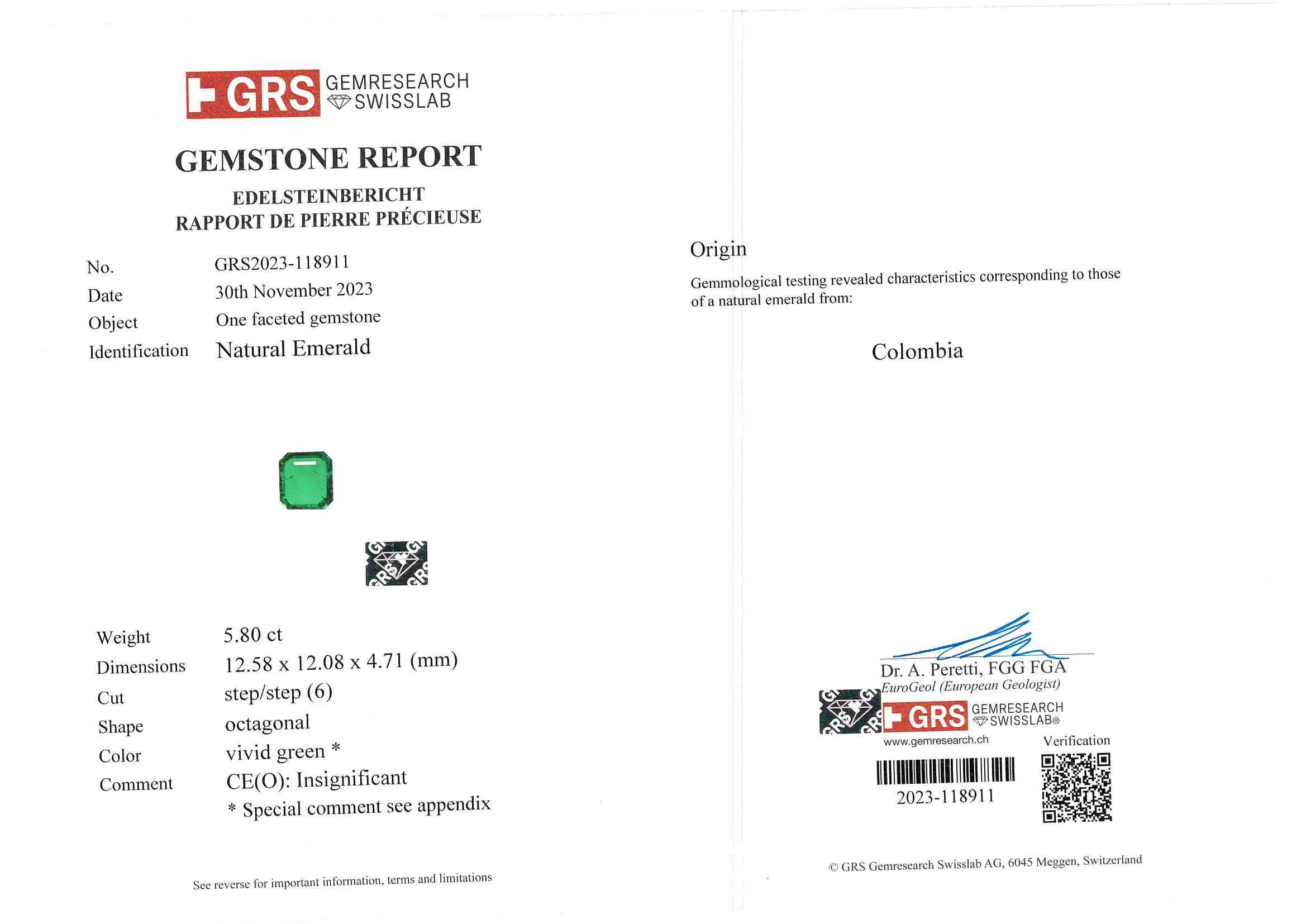 5.80 Ct. Emerald and Natural Diamond Three Stone Ring, 18K White Gold