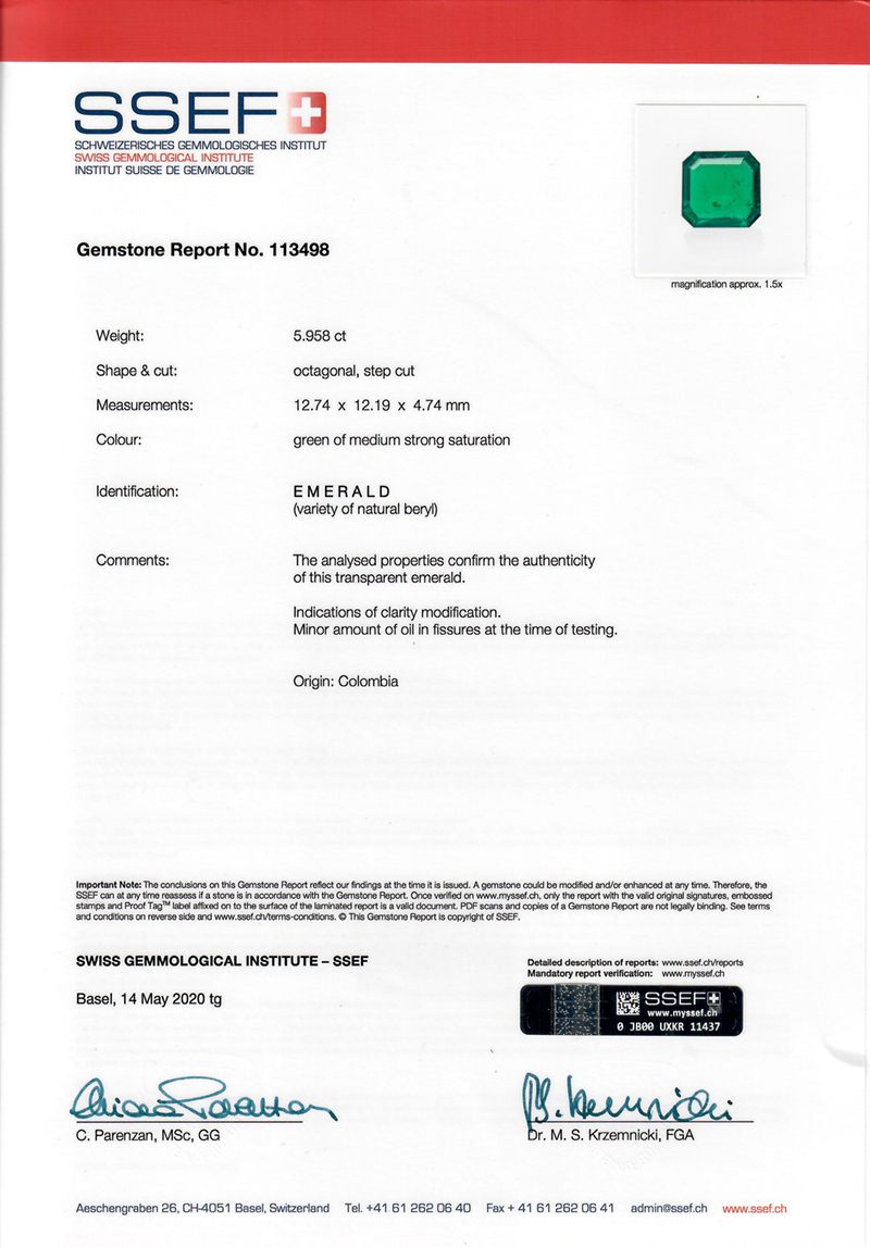 5.80 Ct. Emerald and Natural Diamond Three Stone Ring, 18K White Gold