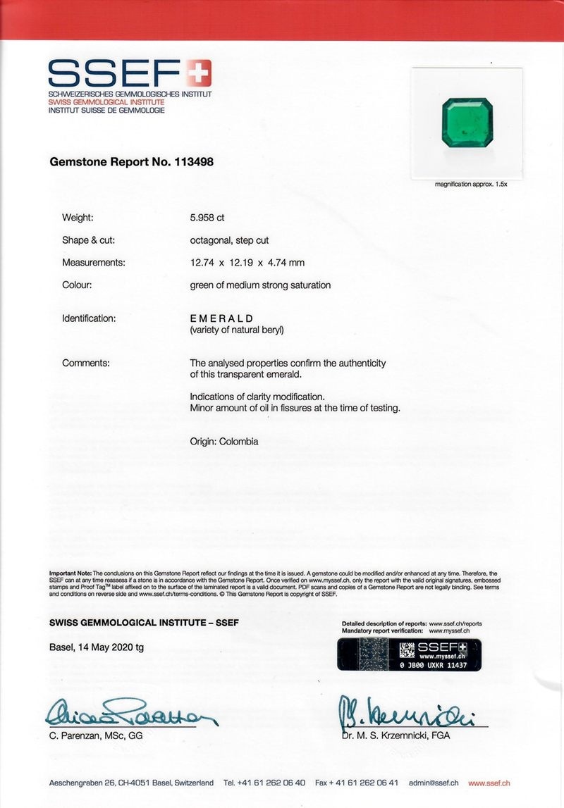5.80 Ct. Emerald and Natural Diamond Three Stone Ring, 18K White Gold