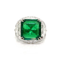 5.80 Ct. Emerald Natural Diamond Three Stone Ring, 18K White Gold Video