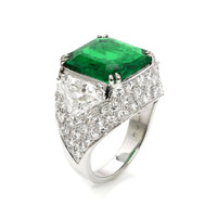 5.80 Ct. Emerald Natural Diamond Three Stone Ring, 18K White Gold Image