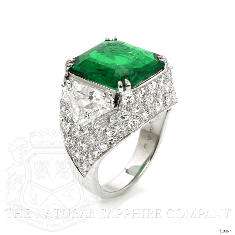 5.80 Ct. Emerald Natural Diamond Three Stone Ring, 18K White Gold