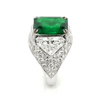 5.80 Ct. Emerald Natural Diamond Three Stone Ring, 18K White Gold Image
