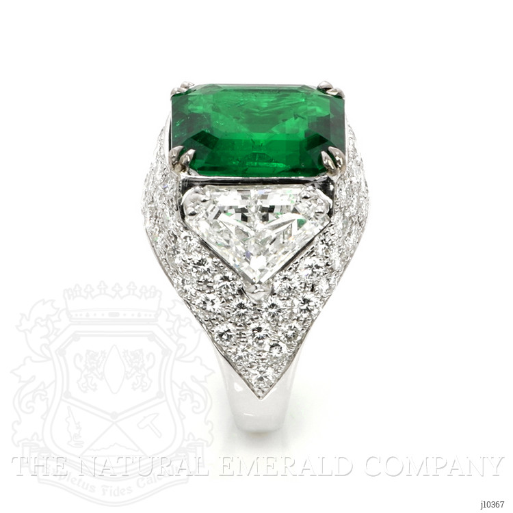 5.80 Ct. Emerald Natural Diamond Three Stone Ring, 18K White Gold