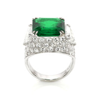 5.80 Ct. Emerald Natural Diamond Three Stone Ring, 18K White Gold Image
