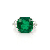 10.01 Ct. Emerald and Natural Diamond Three Stone Ring, Platinum & 18K Yellow Video